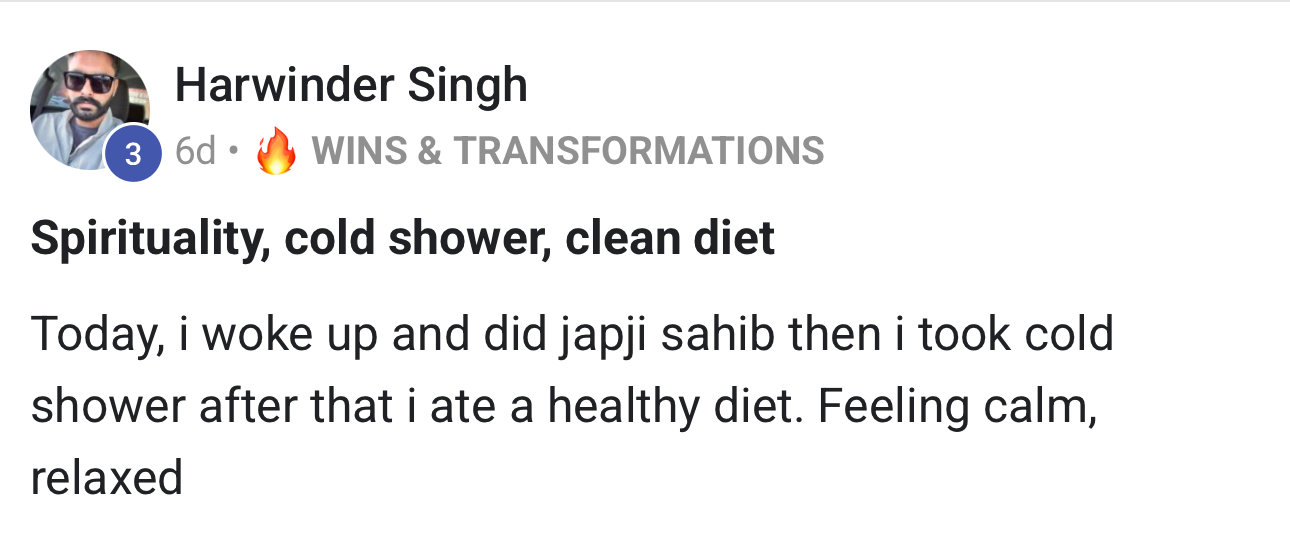 Member Harwinder Singh sharing his daily wins