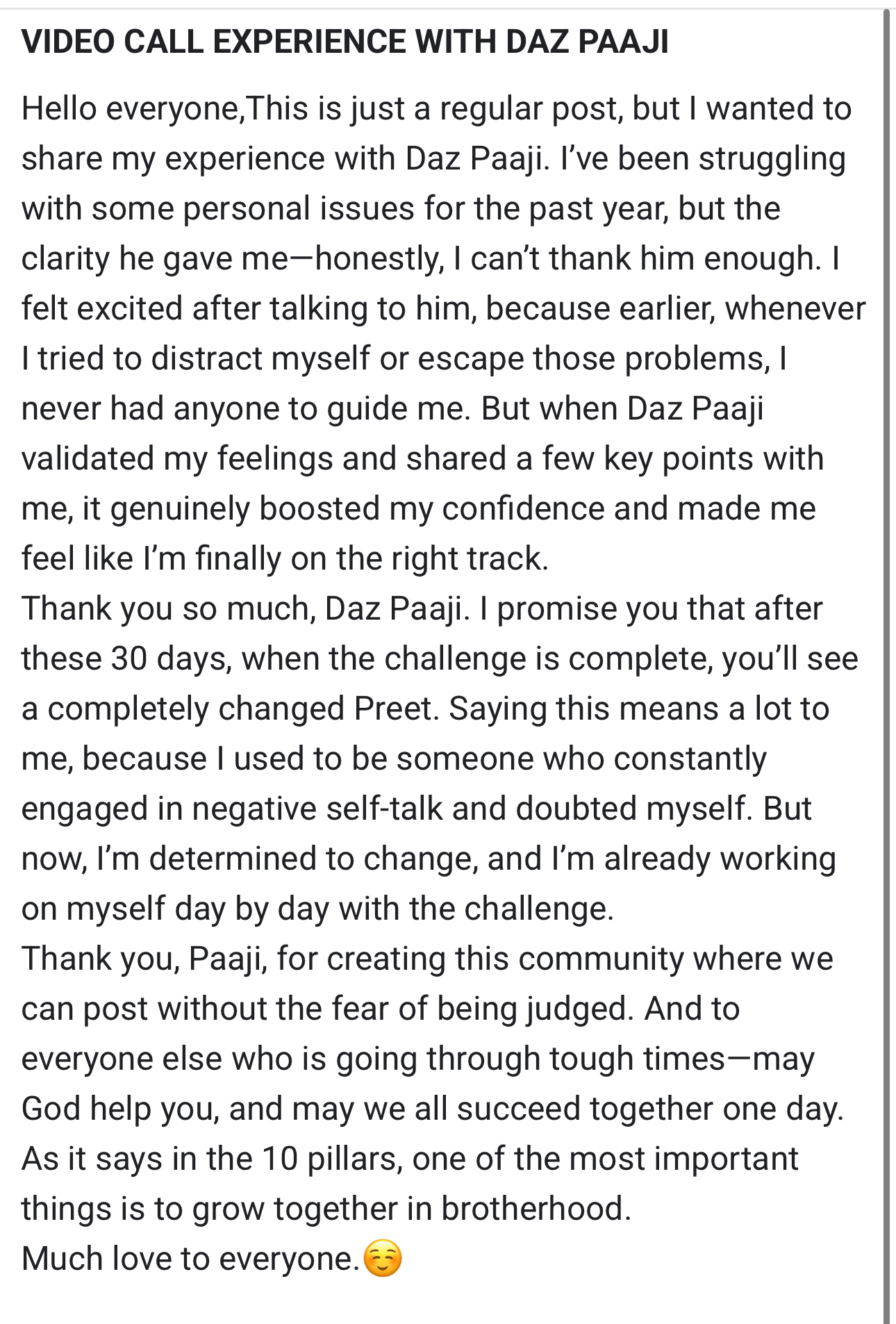 Real member testimonial screenshot